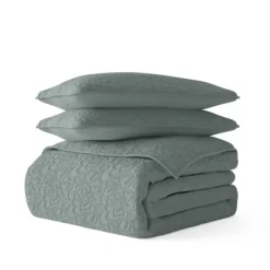 Kirkland's Home Quilts-Stitched Floral 3-Pc. Queen Quilt Set