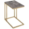 Kirkland's Home Accent & End Tables-Stone Top Gold C-Frame Accent Table