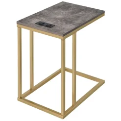 Kirkland's Home Accent & End Tables-Stone Top Gold C-Frame Accent Table