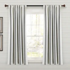 Kirkland's Home Curtains & Drapes-Stripe Farmhouse Curtain Panel Set, 63 In.