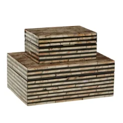 Kirkland's Home Baskets & Boxes-Striped Mother Of Pearl Shell Wood Boxes, Set Of 2