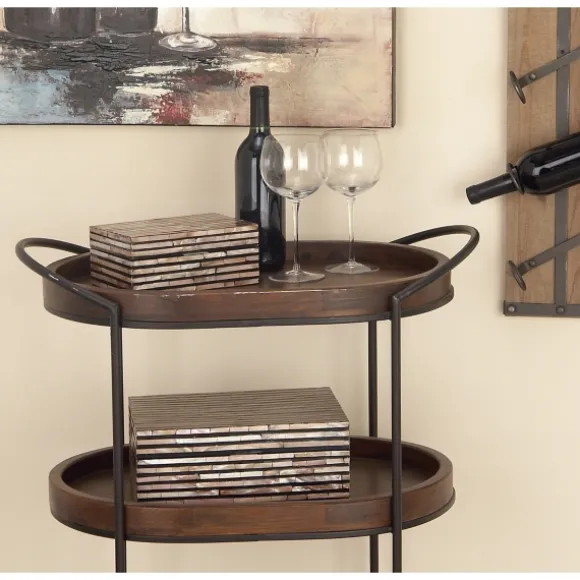 Kirkland's Home Baskets & Boxes-Striped Mother Of Pearl Shell Wood Boxes, Set Of 2