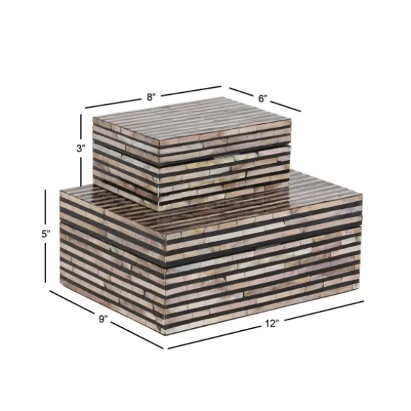Kirkland's Home Baskets & Boxes-Striped Mother Of Pearl Shell Wood Boxes, Set Of 2