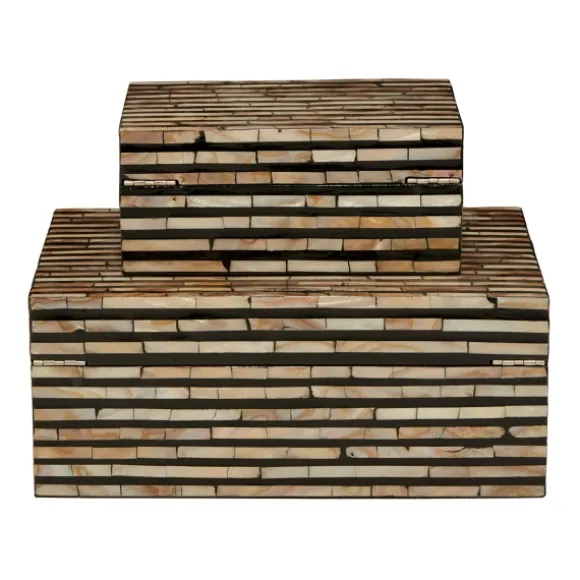 Kirkland's Home Baskets & Boxes-Striped Mother Of Pearl Shell Wood Boxes, Set Of 2