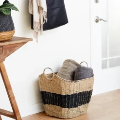 Kirkland's Home Baskets & Boxes-Striped Natural Seagrass Basket