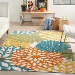 Kirkland's Home Outdoor Rugs-Summer Hues Floral Burst Outdoor Area Rug, 6X9