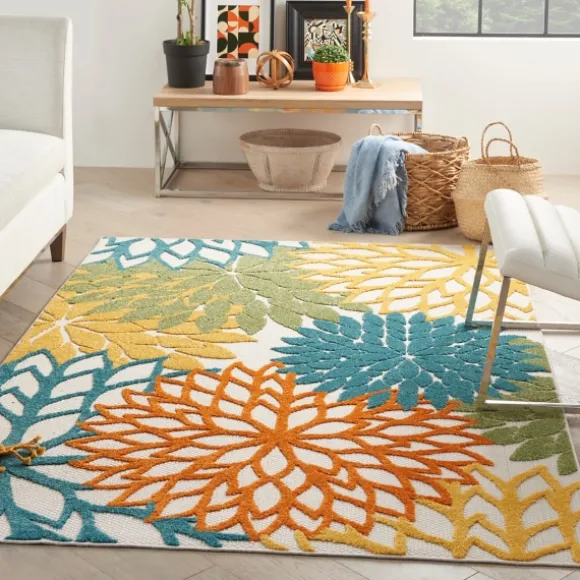 Kirkland's Home Outdoor Rugs-Summer Hues Floral Burst Outdoor Area Rug, 6X9