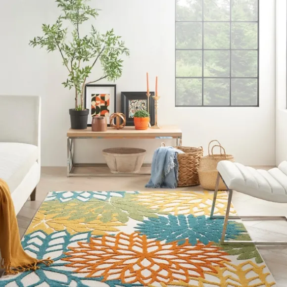 Kirkland's Home Outdoor Rugs-Summer Hues Floral Burst Outdoor Area Rug, 6X9