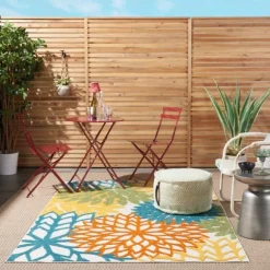 Kirkland's Home Outdoor Rugs-Summer Hues Floral Burst Outdoor Area Rug, 6X9