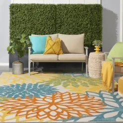 Kirkland's Home Outdoor Rugs-Summer Hues Floral Burst Outdoor Area Rug, 6X9