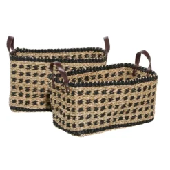 Kirkland's Home Baskets & Boxes-Tan And Black Woven Baskets, Set Of 2