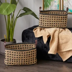 Kirkland's Home Baskets & Boxes-Tan And Black Woven Baskets, Set Of 2