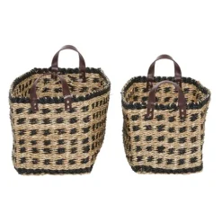 Kirkland's Home Baskets & Boxes-Tan And Black Woven Baskets, Set Of 2