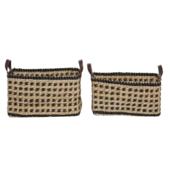 Kirkland's Home Baskets & Boxes-Tan And Black Woven Baskets, Set Of 2