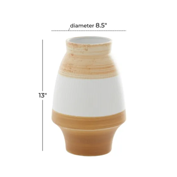 Kirkland's Home Vases-Tan And White Striped Coastal Ceramic Vase, 13 In.