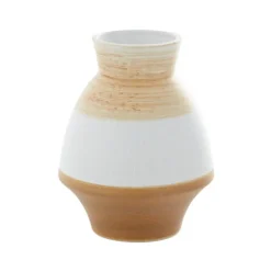 Kirkland's Home Vases-Tan And White Striped Coastal Ceramic Vase, 9 In.