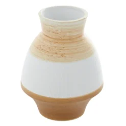 Kirkland's Home Vases-Tan And White Striped Coastal Ceramic Vase, 9 In.