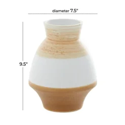 Kirkland's Home Vases-Tan And White Striped Coastal Ceramic Vase, 9 In.