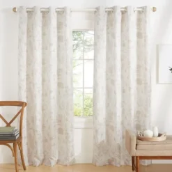 Kirkland's Home Curtains & Drapes-Tan Floral 2-Pc. Curtain Panel Set, 96 In.