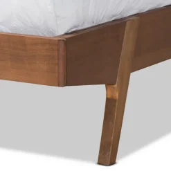 Kirkland's Home Beds & Headboards-Tan Upholstered Brown Wood Full Platform Bed