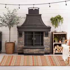 Kirkland's Home Outdoor Rugs-Tandoori Geometric Trellis Outdoor Area Rug, 5X7