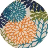 Kirkland's Home Outdoor Rugs-Tangerine Floral Burst Round Outdoor Area Rug