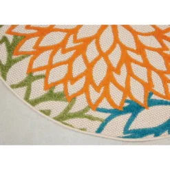 Kirkland's Home Outdoor Rugs-Tangerine Floral Burst Round Outdoor Area Rug