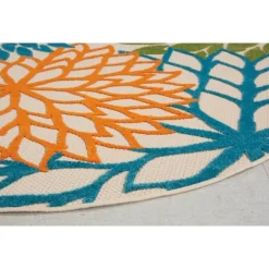 Kirkland's Home Outdoor Rugs-Tangerine Floral Burst Round Outdoor Area Rug