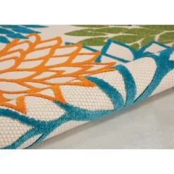 Kirkland's Home Outdoor Rugs-Tangerine Floral Burst Round Outdoor Area Rug