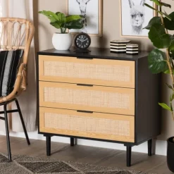 Kirkland's Home Dressers & Chests-Tara Two-Tone Espresso Rattan Dresser