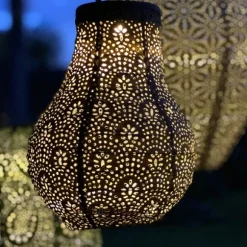 Kirkland's Home Outdoor Lighting-Taupe Fan Bulb Hanging Led Outdoor Lantern
