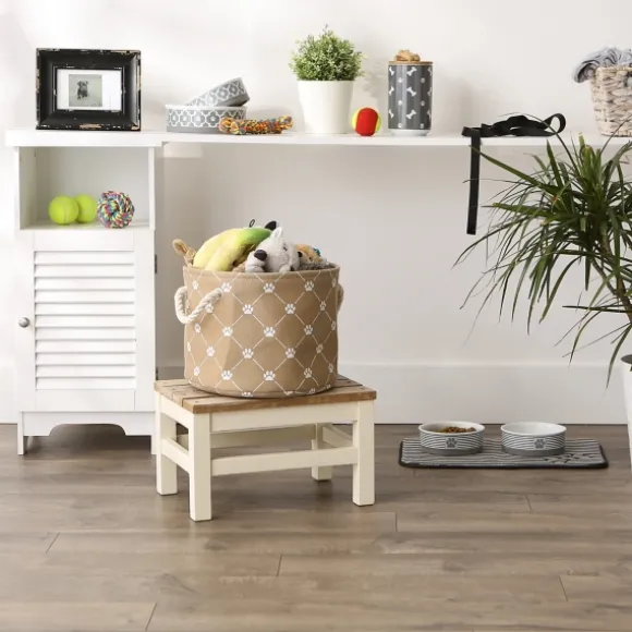 Kirkland's Home Baskets & Boxes-Taupe Paw Trellis Round Basket, 12 In.