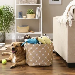 Kirkland's Home Baskets & Boxes-Taupe Paw Trellis Round Basket, 15 In.