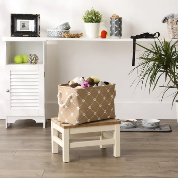 Kirkland's Home Baskets & Boxes-Taupe Trellis Paw Print Storage Basket, 14 In.