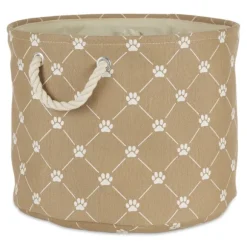 Kirkland's Home Baskets & Boxes-Taupe Trellis Paw Print Storage Basket, 18 In.