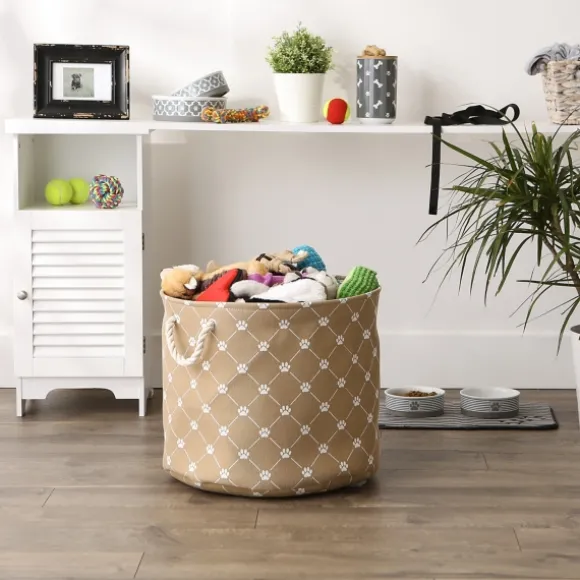 Kirkland's Home Baskets & Boxes-Taupe Trellis Paw Print Storage Basket, 18 In.
