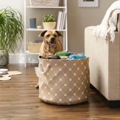Kirkland's Home Baskets & Boxes-Taupe Trellis Paw Print Storage Basket, 18 In.