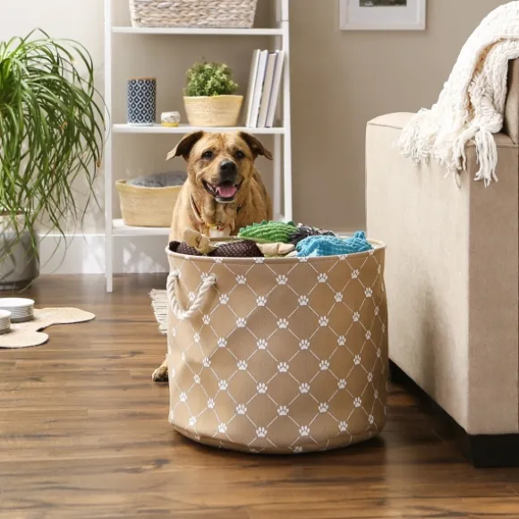 Kirkland's Home Baskets & Boxes-Taupe Trellis Paw Print Storage Basket, 18 In.