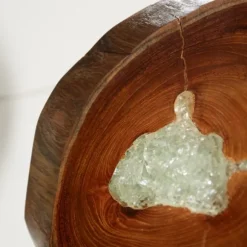 Kirkland's Home Statues & Figurines-Teak Wood Raw Edge Crystal Figurine