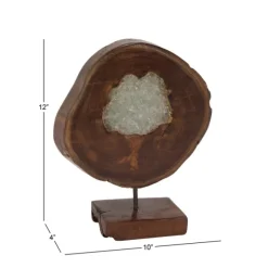 Kirkland's Home Statues & Figurines-Teak Wood Raw Edge Crystal Figurine