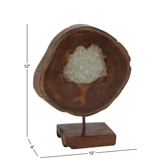 Kirkland's Home Statues & Figurines-Teak Wood Raw Edge Crystal Figurine