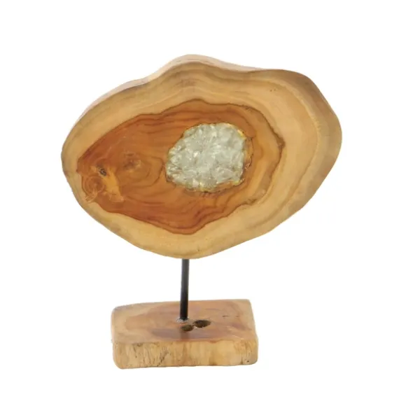 Kirkland's Home Statues & Figurines-Teak Wood Raw Edge Crystal Figurine