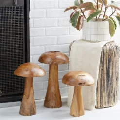 Kirkland's Home Statues & Figurines-Teakwood Mushroom 3-Pc. Sculpture Set
