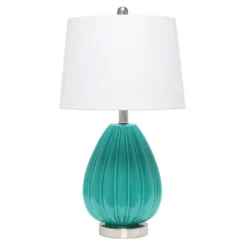 Kirkland's Home Table Lamps-Teal Glass Pleated Table Lamp