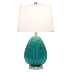 Kirkland's Home Table Lamps-Teal Glass Pleated Table Lamp