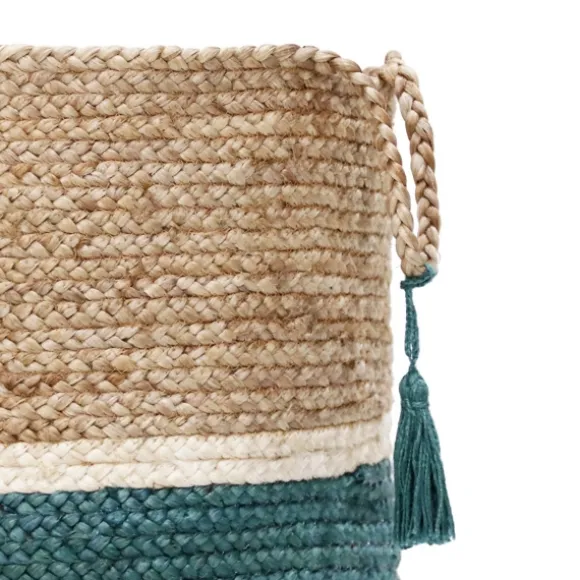 Kirkland's Home Baskets & Boxes-Teal Off White Woven Basket With Tassel, 17 In.