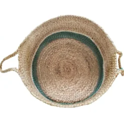 Kirkland's Home Baskets & Boxes-Teal Off White Woven Basket With Tassel, 17 In.