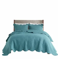 Kirkland's Home Quilts-Teal Scalloped Crinkle 3-Pc. Full/Queen Quilt Set