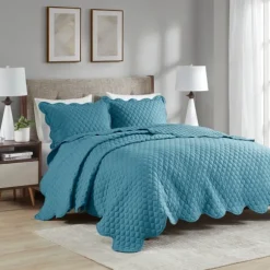 Kirkland's Home Quilts-Teal Scalloped Crinkle 3-Pc. Full/Queen Quilt Set