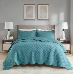 Kirkland's Home Quilts-Teal Scalloped Crinkle 3-Pc. Full/Queen Quilt Set